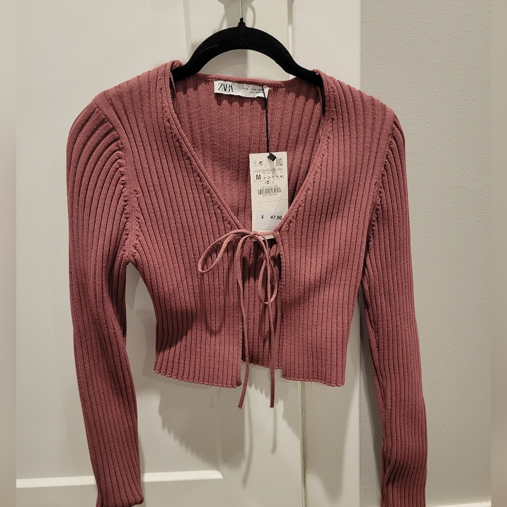Zara Mauve Cropped Ribbed Cardigan